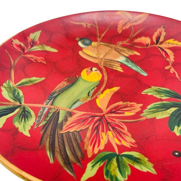 Vintage Decorative Red Plate with Hand-Painted Birds & Leaves –10”Display Plate - Picture 4 of 11